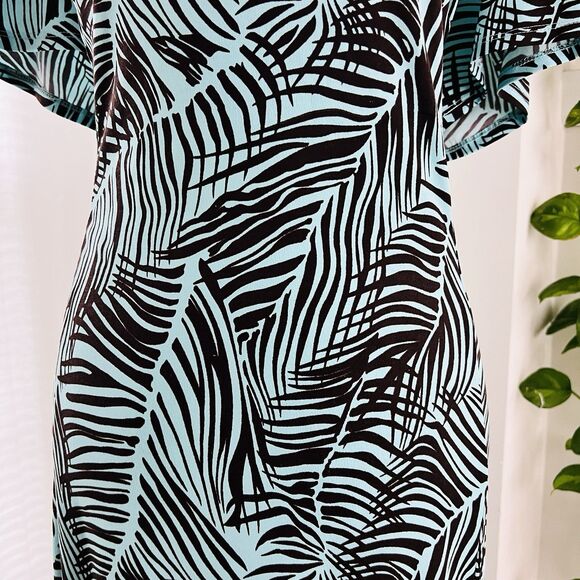 Dressbarn Gorgeous Turquoise Blue & Black Tropical Palm Frond Maxi Dress Plus 22 - Picture 3 of 9
